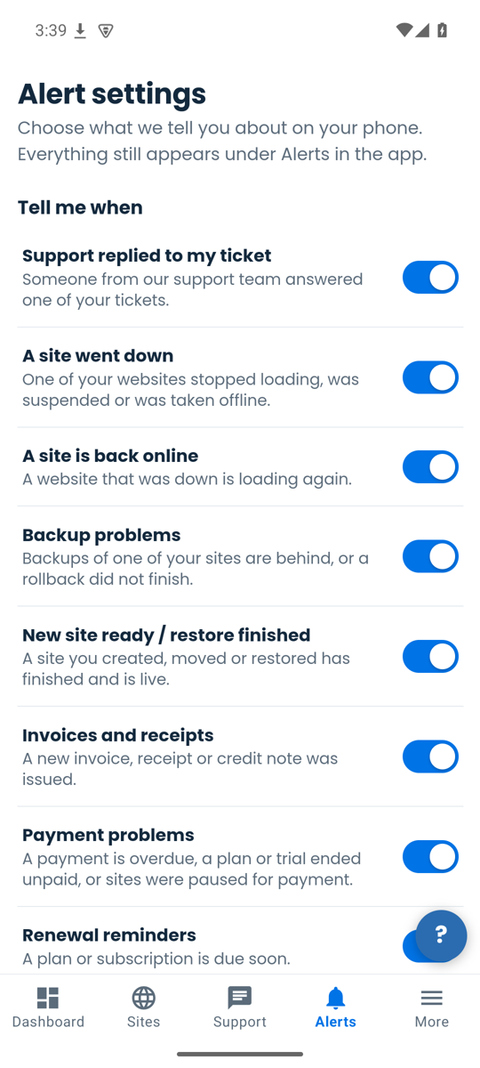 Alert settings