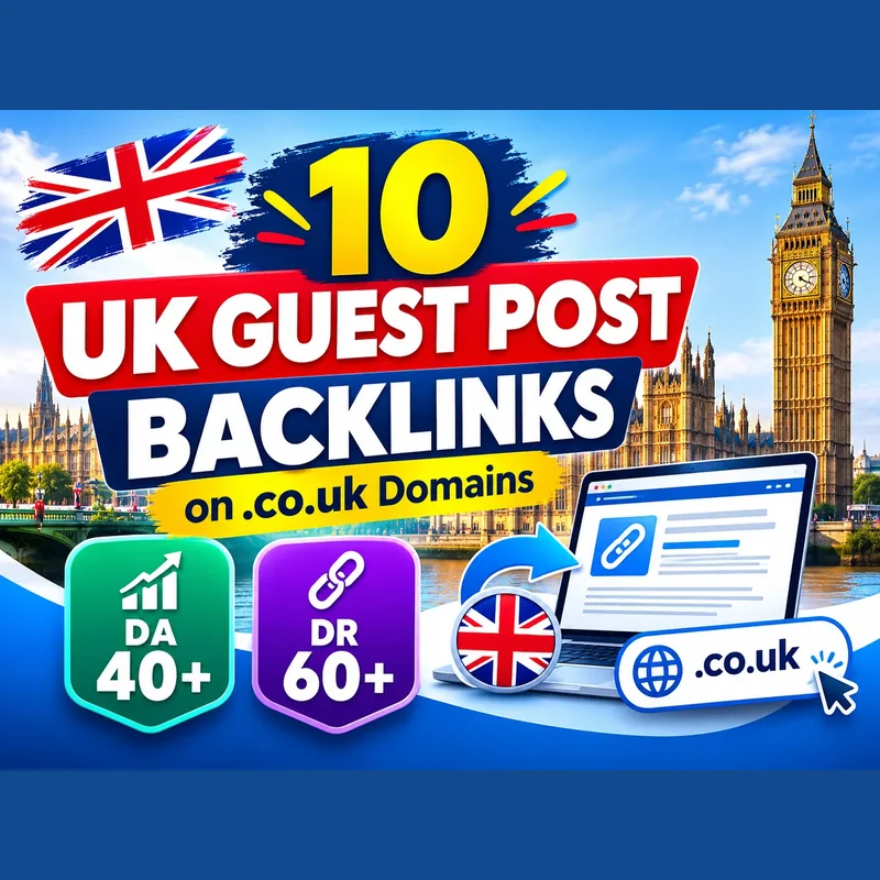 10 UK guest post backlinks on.co.uk domains, DA 40+ DR 60+