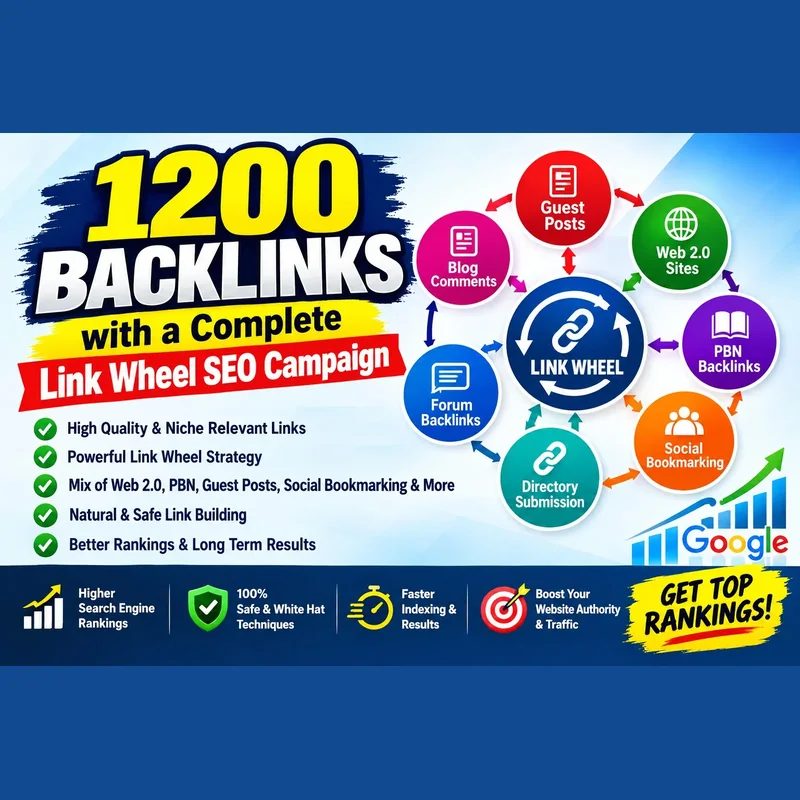1200 to 2500 high DA backlinks complete link wheel SEO campaign