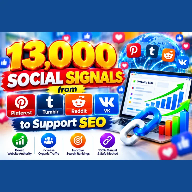 13,000 social signals from Pinterest, Tumblr, Reddit & VK