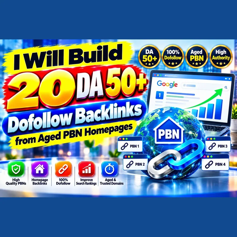 20 DA 50+ dofollow backlinks from aged PBN homepages