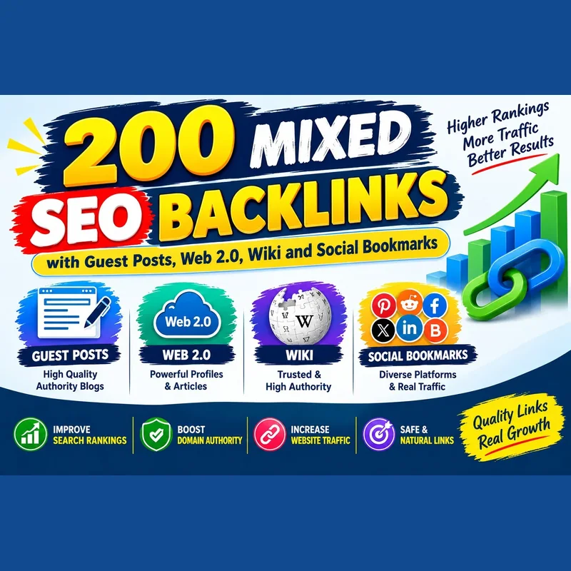 200 mixed SEO backlinks with guest posts, web 2.0, wiki and social bookmarks