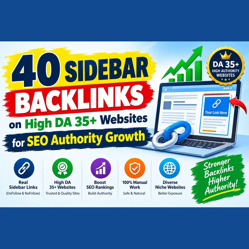 40 sidebar backlinks on high DA 35+ websites for SEO authority growth
