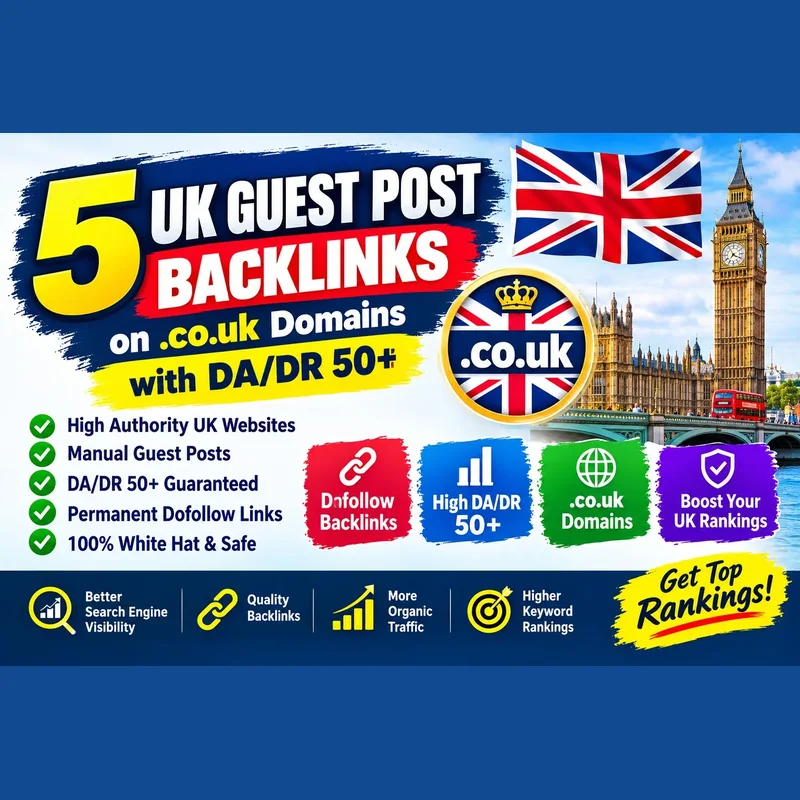 5 UK guest post backlinks on.co.uk domains with DA DR 50+