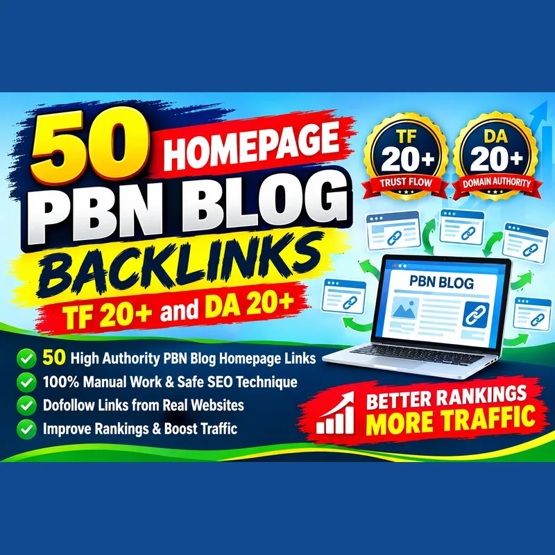 50 homepage PBN blog backlinks with TF 20+ and DA 20+