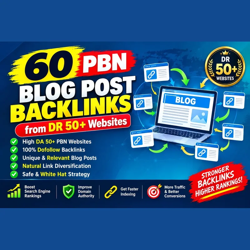 60 PBN blog post backlinks from DR 50+ websites for SEO