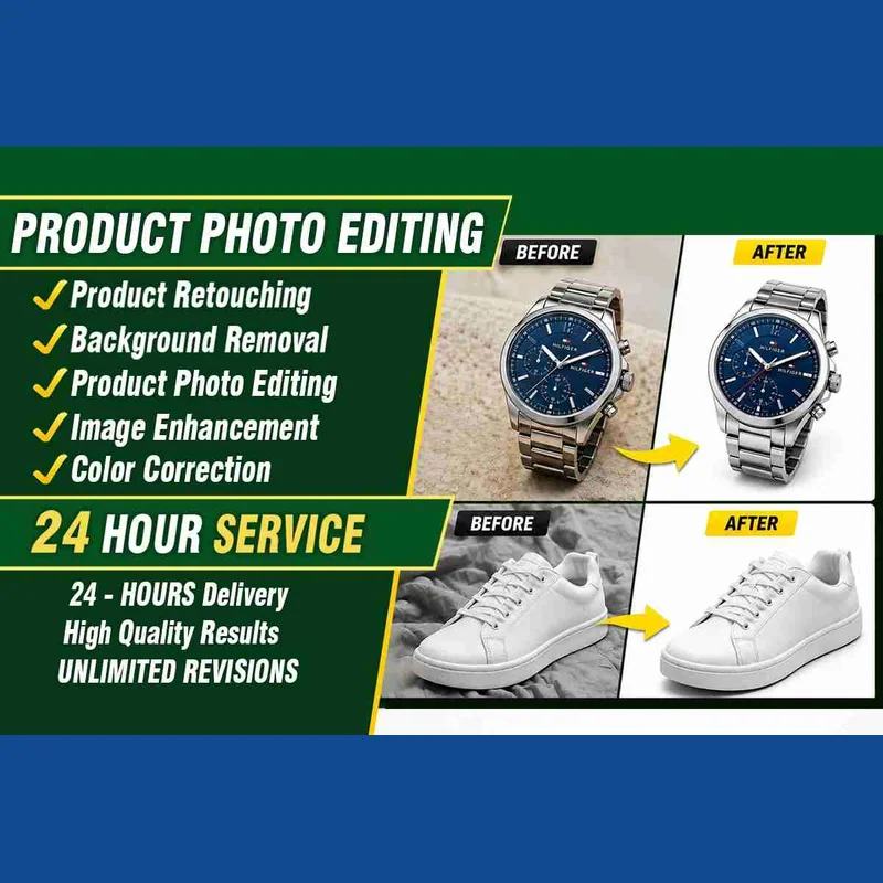 Product photo editing, background removal and image retouching