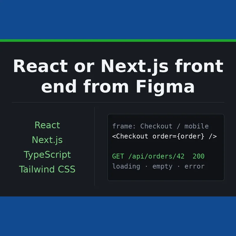 React or Next.js front end development from Figma design with API integration